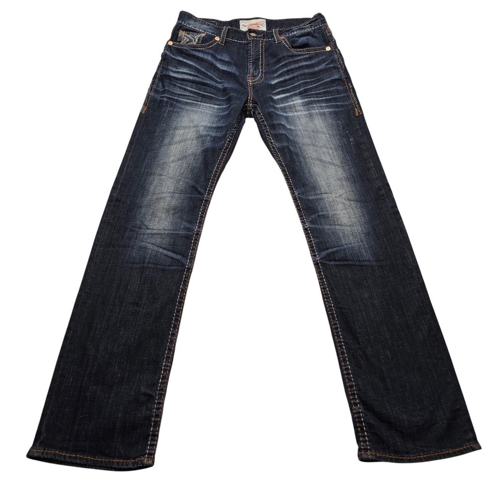 Big Star Voyager Straight Jeans Dark Wash Thick Stitch Y2K Mens 36XL Buckle